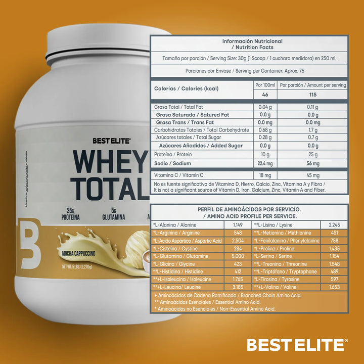 100% Whey Total 5 Libras 5lb 5 Lb De Best Elite Pure Protein Proteina Limpia Gold - Imagen 2