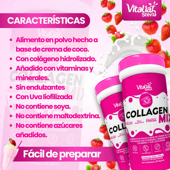 Kit Vitaliah Colágeno Hidrolizado Fresa X3 + Gotero Stevia 10ml - Imagen 4