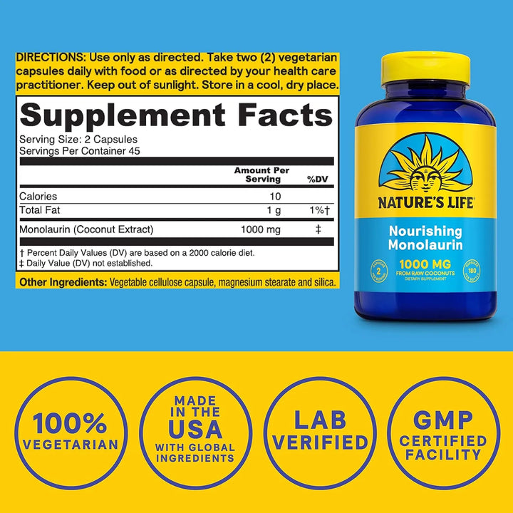 Cápsulas De Monolaurina 1000 Mg Apoyo Inmunológico Y Digesti - Imagen 2