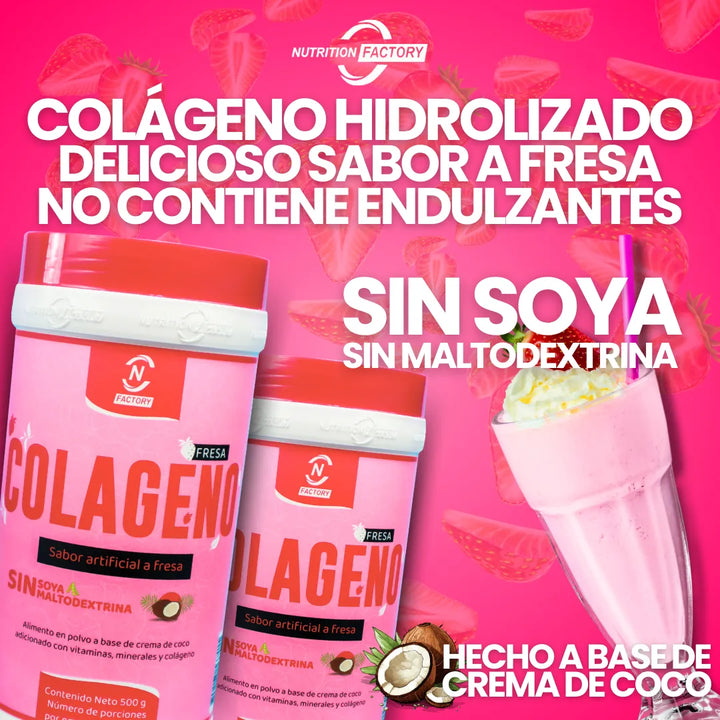 Colágeno Hidrolizado Fresa Nutrition Factory 500g - Imagen 2