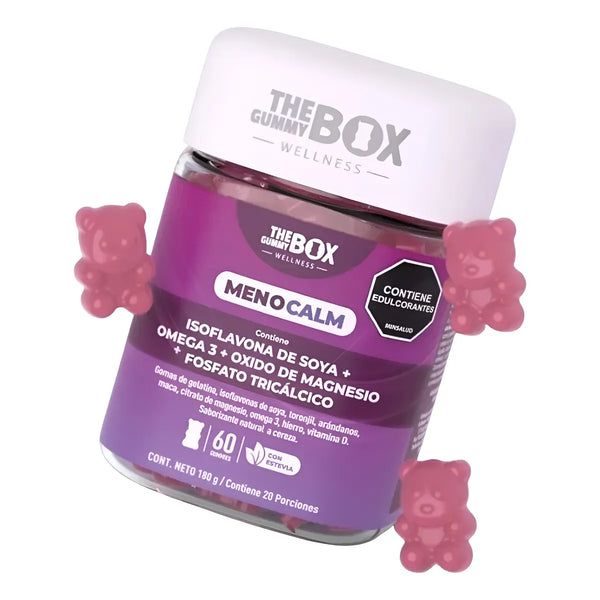 Gomitas Menocalm The Gummy Box X60 Con Isoflavonas De Soya Omega 3 Magnesio Y Calcio Bienestar Femenino Sin Azúcar - Imagen 1