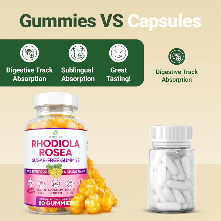 Gomitas Rhodiola Rosea 1500 Mg Adaptogénicas Sin Azúcar 60 P - Imagen 7