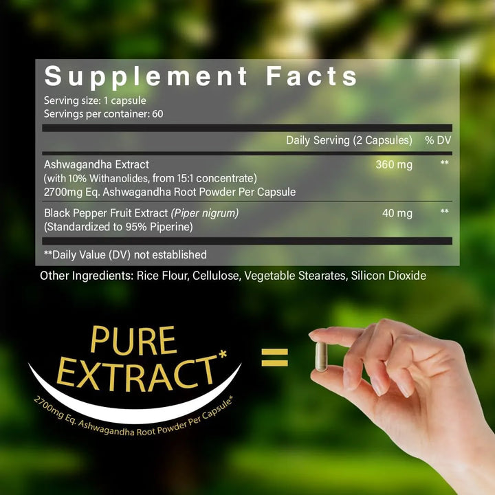 Ashwagandha 2700mg Con Pimienta Negra Alivio Estres 60 Cap - Imagen 6