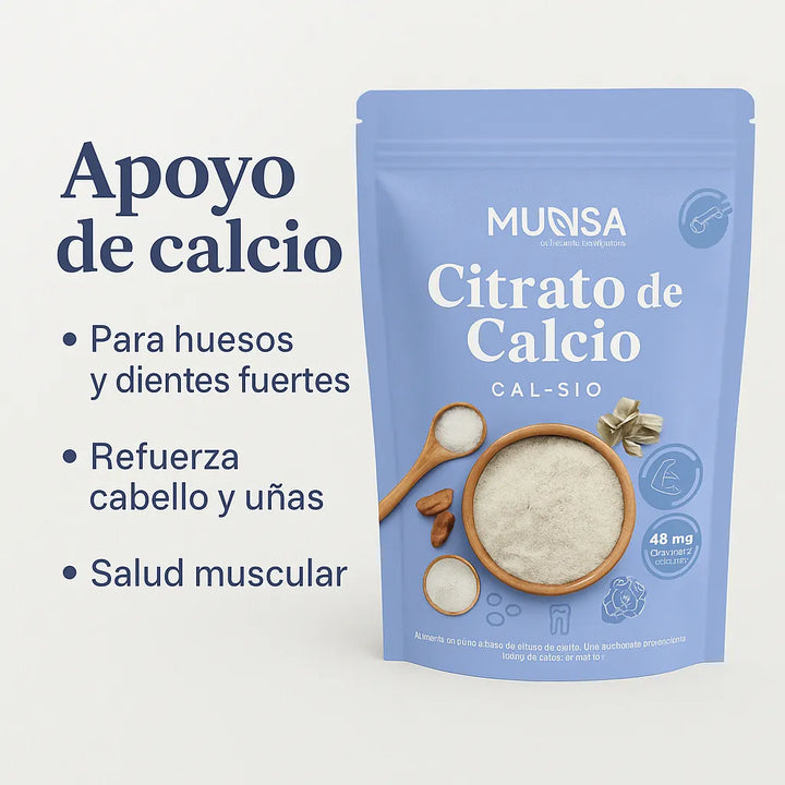 Citrato De Calcio Munsa En Polvo  Fortalece Huesos, Dientes Y Articulaciones Con Energía Y Alta Absorción Diaria - Imagen 9