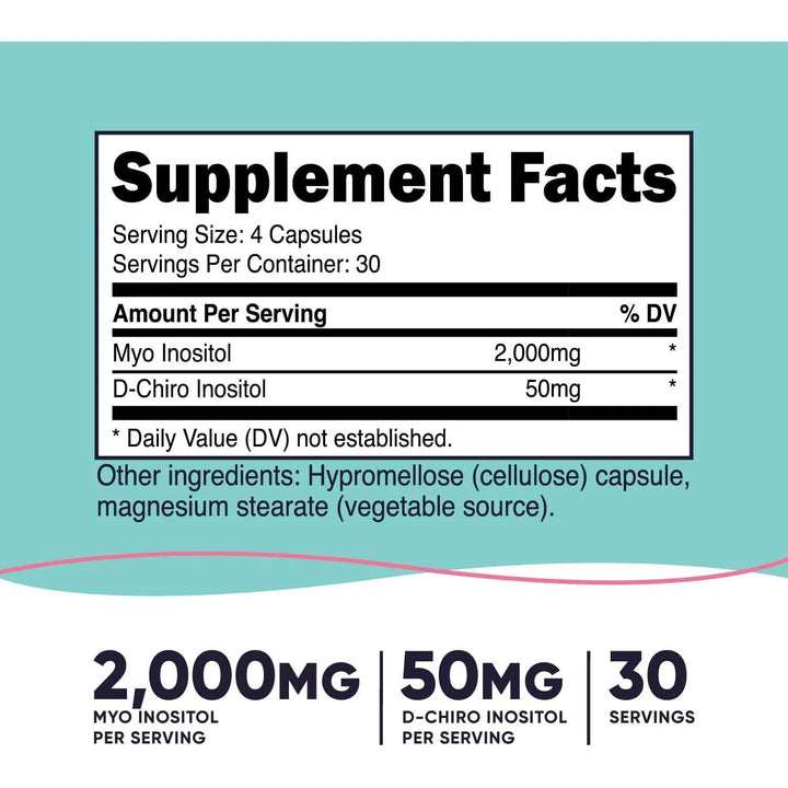 Myo Dchiro Inositol 120 Cápsulas 2000mg Fertilidad Salud Hormonal Ovario Poliquístico Myodchiro Nutricost - Imagen 3