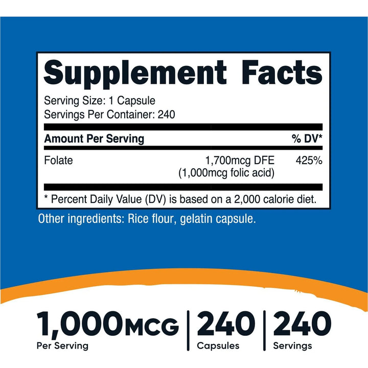 Ácido Fólico 1000 Mcg 240 Cápsulas Botella De 1 Litro - Imagen 2