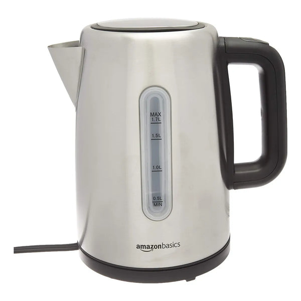 Amazon Basics Hervidor Electrico Rapido 1.7 Litros Negro Plata Para Te Y Cafe