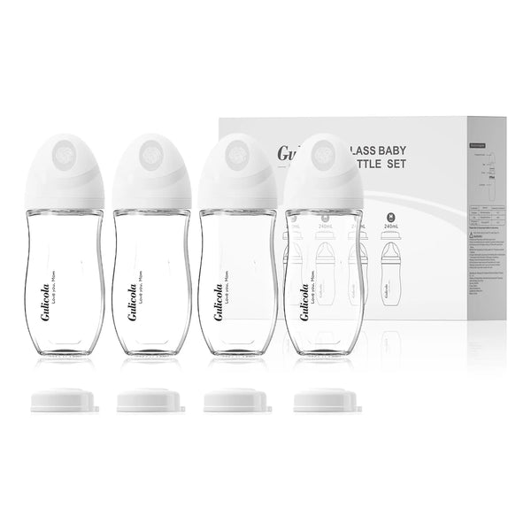 Set De 4 Biberones De Vidrio Anti Cólicos Pezón Flujo Medio 240 Ml