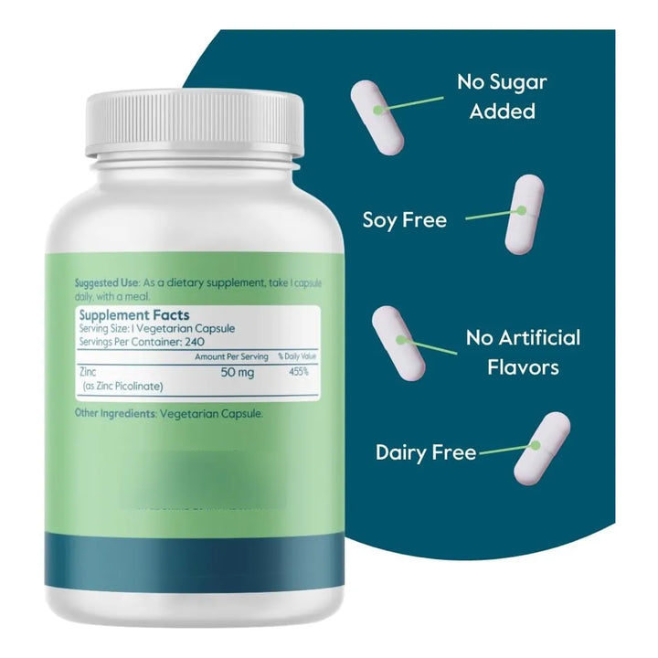 Picolinato De Zinc 50 Mg 240 Cápsulas Efectivas Sin Estearat - Imagen 2
