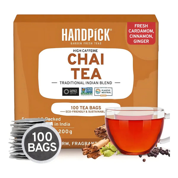 Handpick Masala Chai Bolsas De Té 100 Unidades Sabor Intenso Y Natural