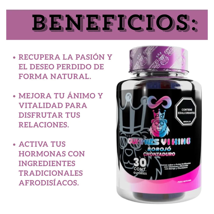 Energizantes Potenciador Afrodisíaco Gomitas Borojó Chontaduro Vitalidad + Autoestima Energía Natural Y Deseo Sexual Gummies Viking Masculino Femenino Frutas - Imagen 2