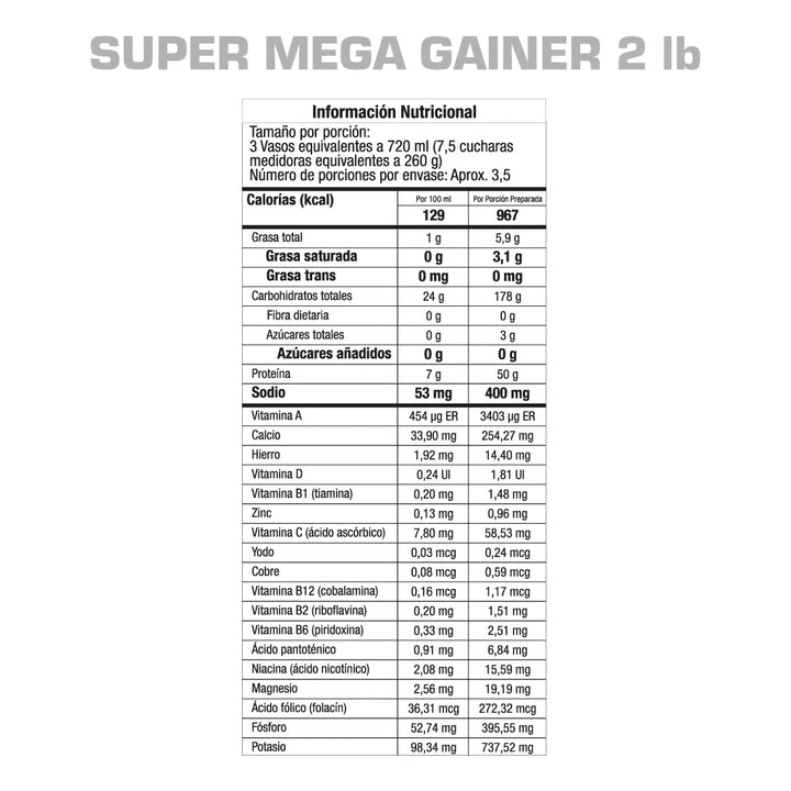 Proteina  Super Mega Gainer 2lbs Gmn - Imagen 4