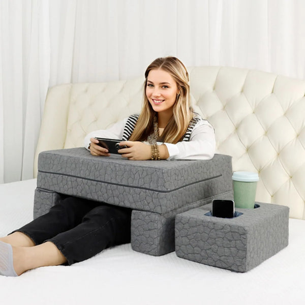 Almohada Extra Grande Ajustable Para Lectura Y Juegos Con Po Gris - Imagen 1