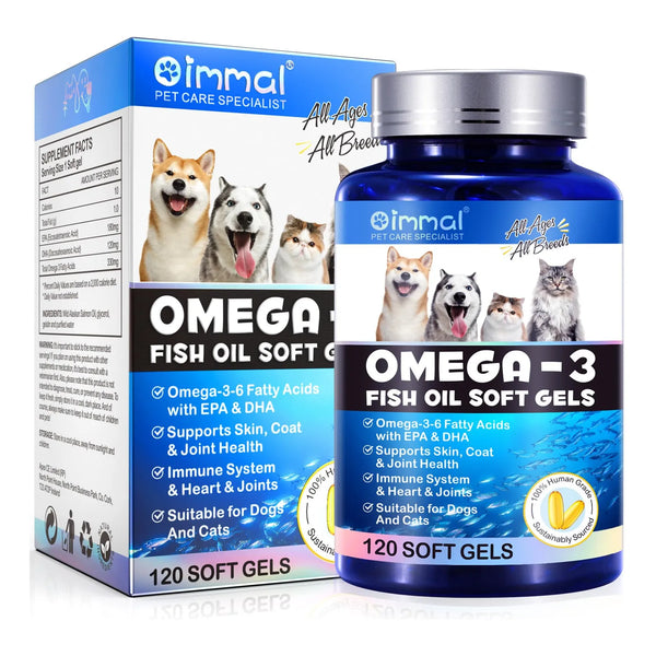 Aceite De Salmón Omega-3 Para Mascotas 120 Geles Suaves Piel Y Articulaciones