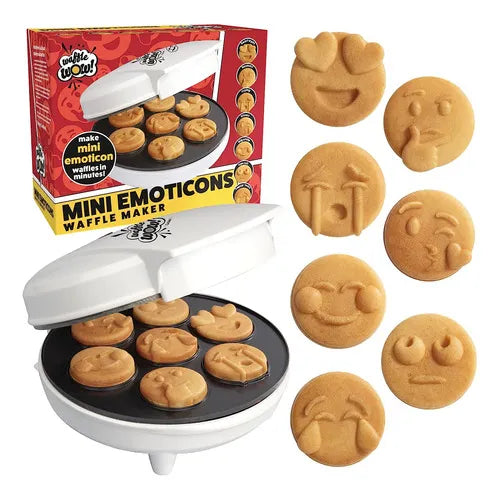 Maquina Para Mini Panqueques Waffle Wow 1000W Antiadherente Con Emojis