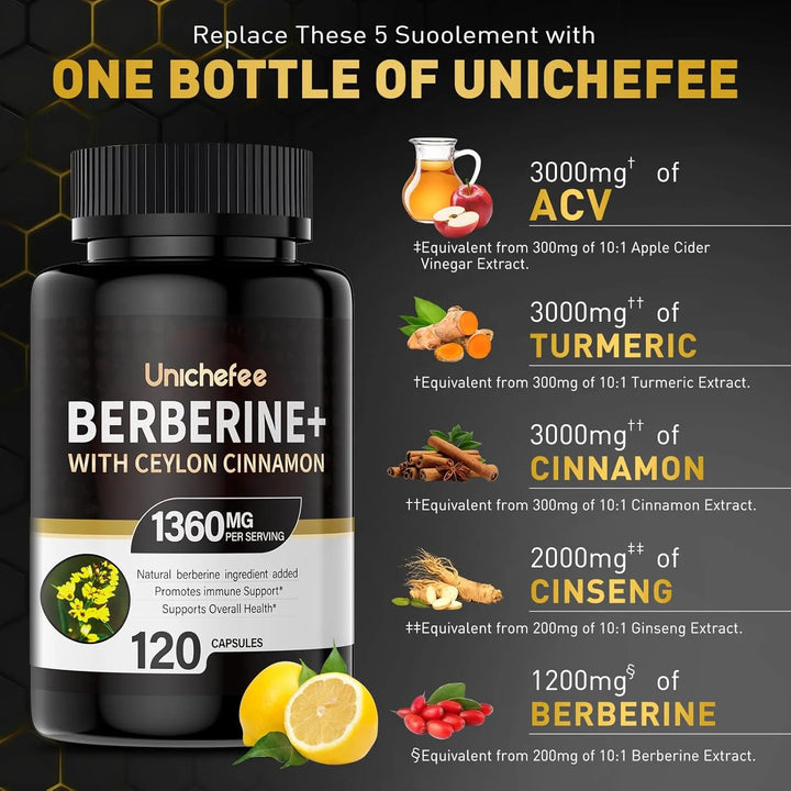 Berberina Hcl 1200mg Con Canela De Ceilán Orgánica Apoyo Met - Imagen 2