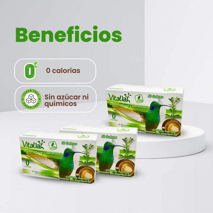 Stevia Natural Vitaliah Caja De 50 Sobres X3 - Imagen 2