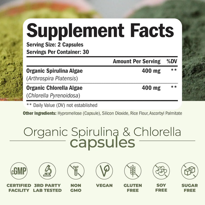 Cápsulas Orgánicas Espirulina Clorella Apoyo Inmunológico An - Imagen 3