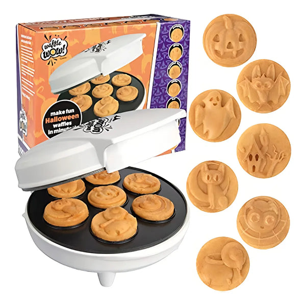 Mini Wafflera Halloween 7 Diseños Plancha Gofres Antiadherente Desayuno Divertido