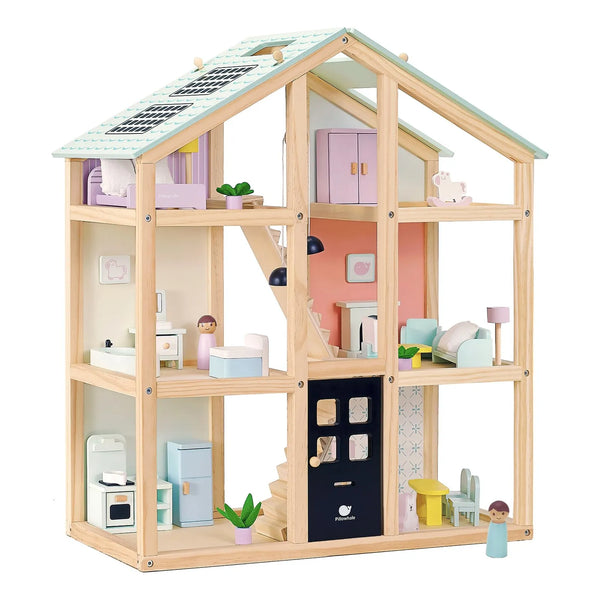 Casa De Muñecas Grande De Madera Con 38 Accesorios Muebles 3 Pisos Juguete Educativo
