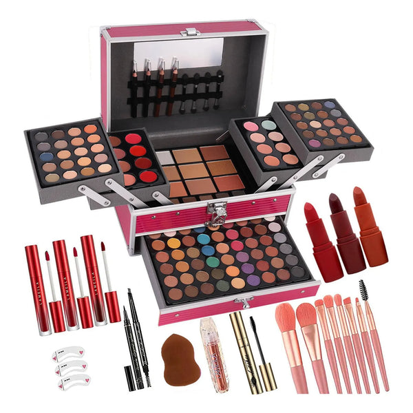 Kit Maquillaje Profesional 132 Colores Sombrillas Labiales Brochas Regalo