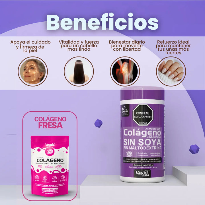 Kit Colágeno Hidrolizado Vitaliah Vainilla X1 + Doypack Fresa - Imagen 2