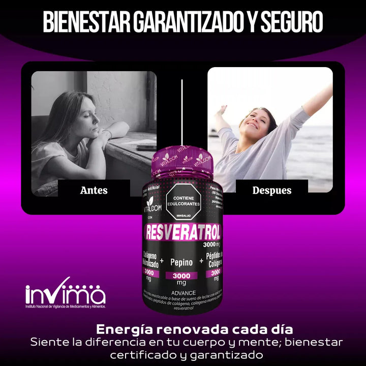 Resveratrol + Peptidos De Colageno Vitalcom Invima Original - Imagen 8