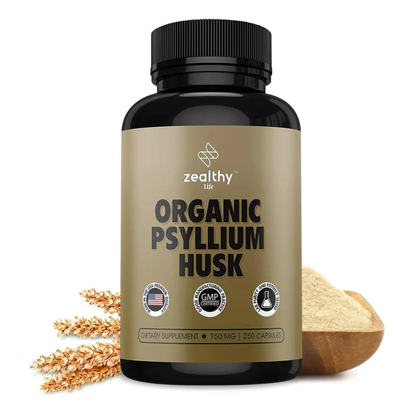 Capsulas Organicas De Cascara De Psyllium 750 Mg 250 Unidades Fibra Soluble Salud Intestinal