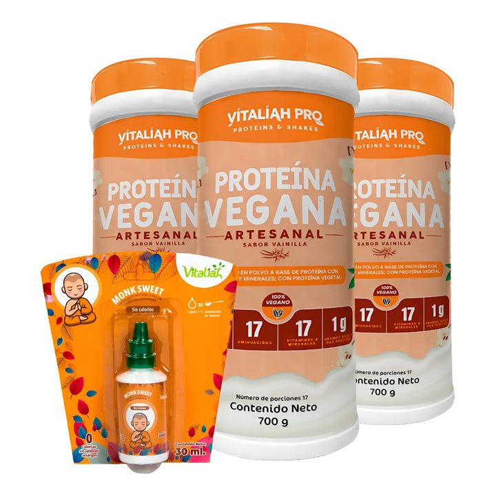 Kit X3 Proteína Vegana Artesanal Vpro + Endulzante Monksweet - Imagen 1
