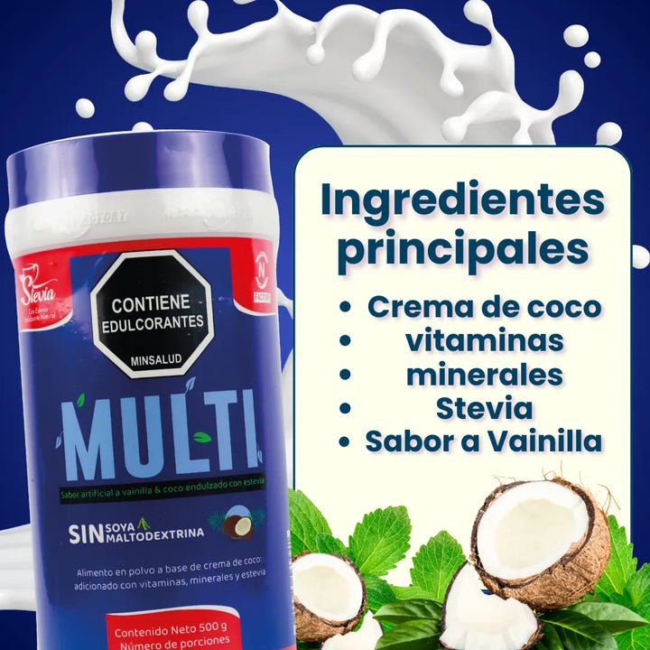 Multi 500g Sabor Vainilla Nutrition Factory + Stevia Natural 10ml - Imagen 7
