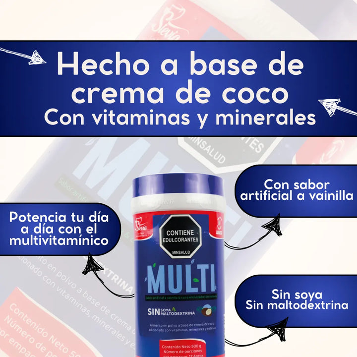 Multi 500g Sabor Vainilla Nutrition Factory + Stevia Natural 10ml - Imagen 3