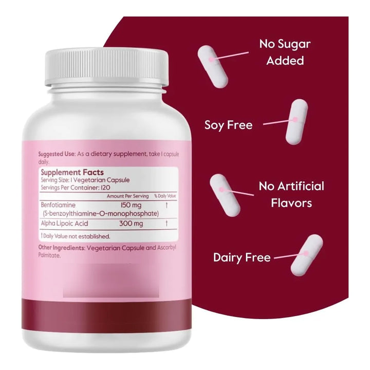 Benfotiamina 150 Mg Y Ácido Alfa Lipoico 300 Mg En 240 Cápsu - Imagen 2