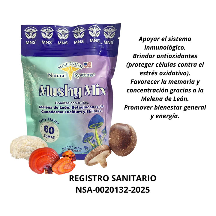 Mushy Mix 60 (melena De León + Ganoderma + Shiitake) Gomitas Mora Azul - Imagen 2