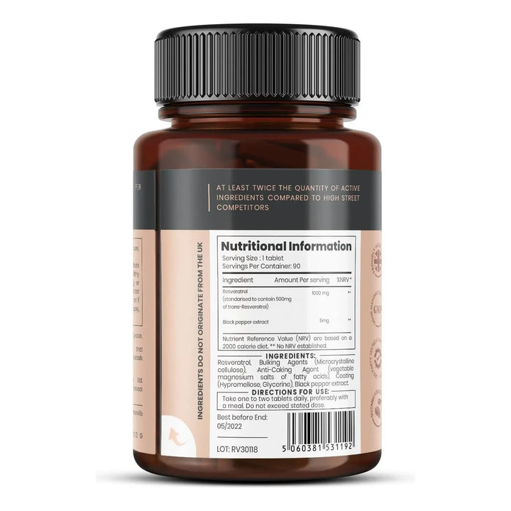 Resveratrol 1000 Mg 180 Tabletas Doble Botella 6 Meses Absor - Imagen 3