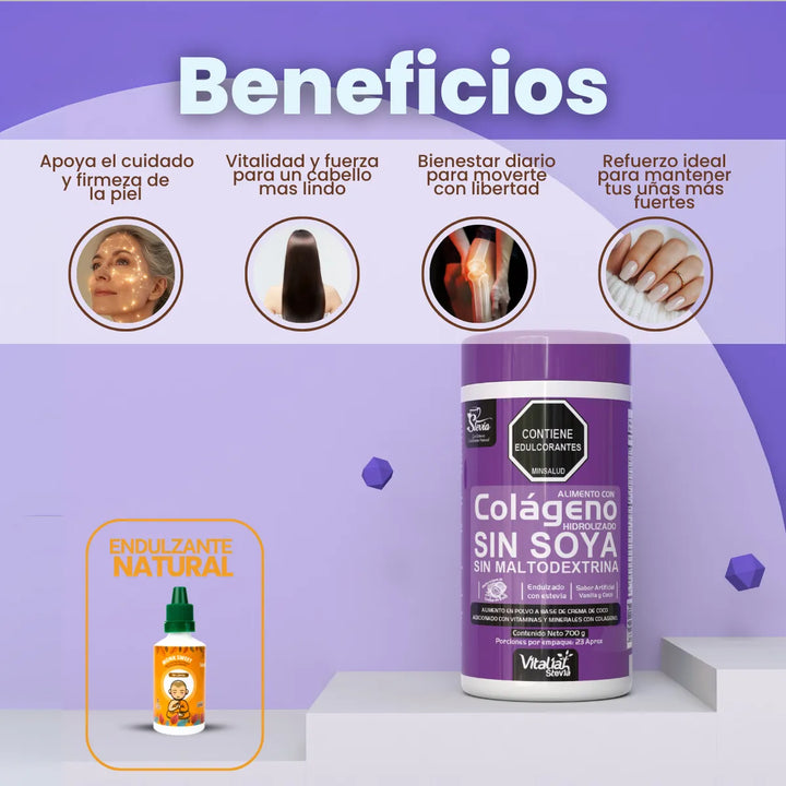 Kit Colágeno Hidrolizado Vitaliah Vainilla X1 + Endulzante Monk 30ml - Imagen 2