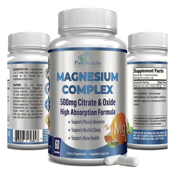 Citrato De Magnesio Alta Absorción 500 Mg Para Sueño Y Alivio De Calambres