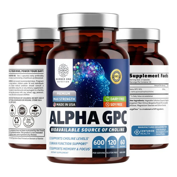 Capsulas De Colina Alpha GPC Suplemento Natural Para Memoria Y Concentracion
