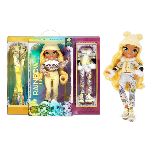 Rainbow High Winter Break Sunny Madison Muñeca De Moda Amarilla Con Trajes De Invierno Y Accesorios