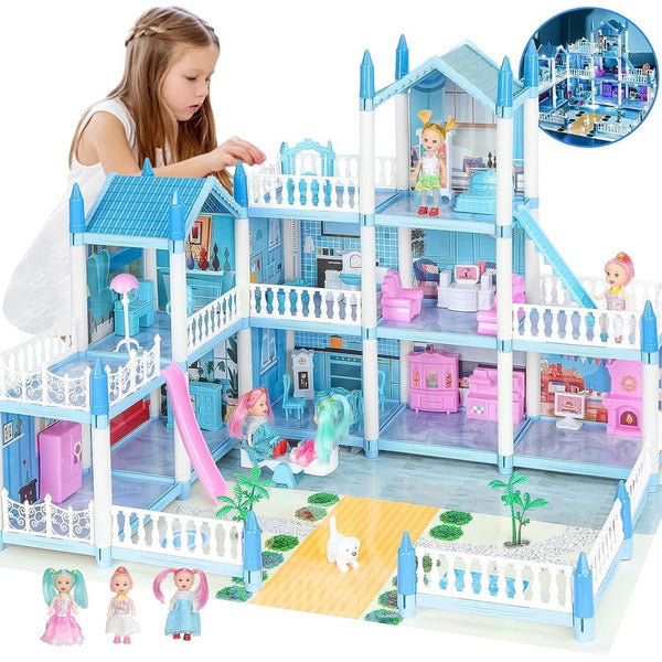 Casa De Muñecas Juego De Ensueño Con 3 Muñecas Y Muebles Para Niñas Y Niños
