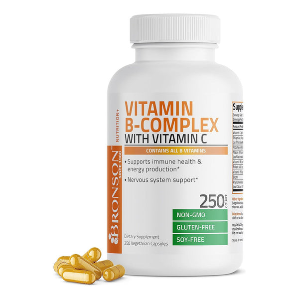 Vitamina B Complex Con Vitamina C Bronson 250 Capsulas Vegetarianas Sin OMG