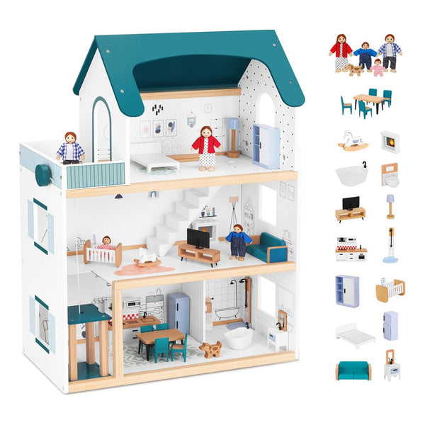 Casa De Muñecas De Madera 80 Cm Con Ascensor 21 Muebles Y Muñecos