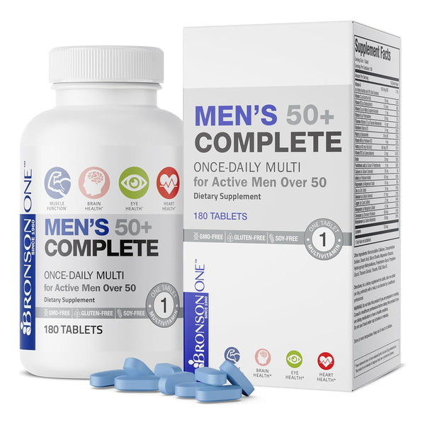 Bronson One Multivitaminico Para Hombres 50+ 180 Tab Promueve Energia Y Bienestar
