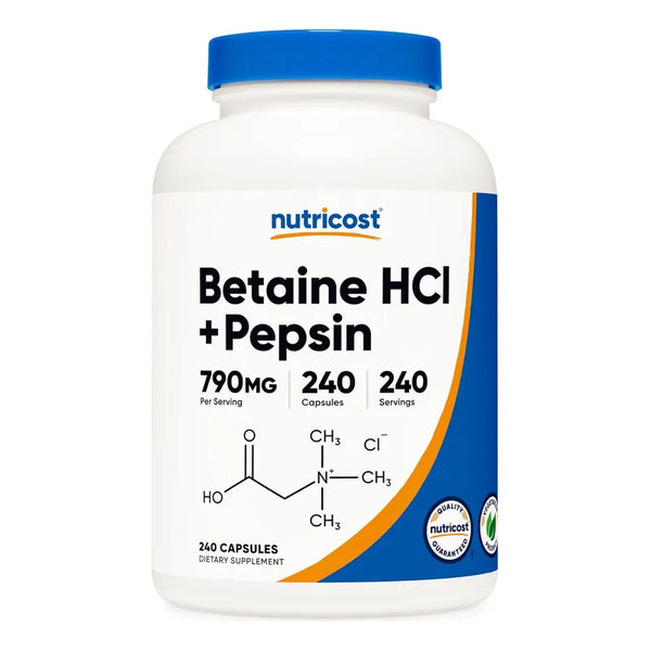 Betaína Hcl Con Pepsina 790 Mg 240 Cápsulas Digestión Saludable
