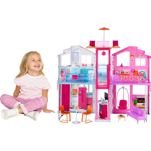 Casa De Barbie De 3 Pisos Con Sombrilla Emergente Y Ascensor Para Niños