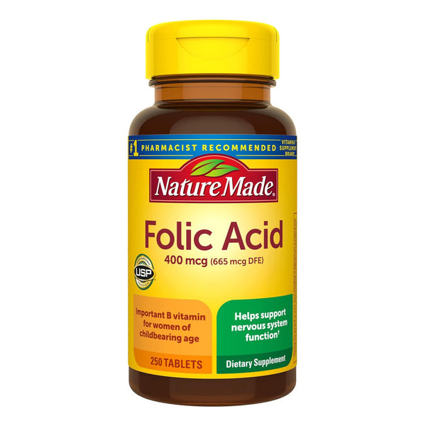 Ácido Fólico 400 Mcg 250 Tabletas Soporte Sistema Nervioso