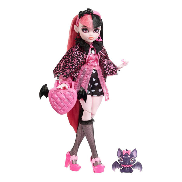 Muñeca Draculaura Monster High Con Cabello Rosa Y Negro Con Accesorios Y Mascota