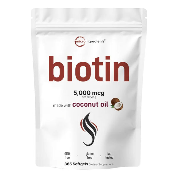 Biotina 5000mcg Aceite De Coco Virgen 365 Cápsulas Blandas