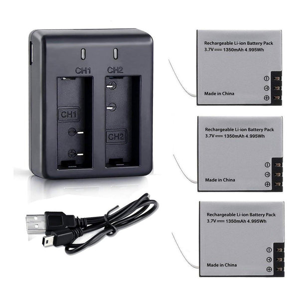 Cargador Para Cámara Acción Deporte Y Tres Baterías 1350mAh