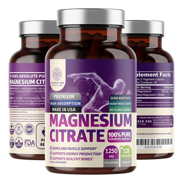 Citrato De Magnesio N1N Energía Huesos Fuertes 120 Cápsulas Veganas