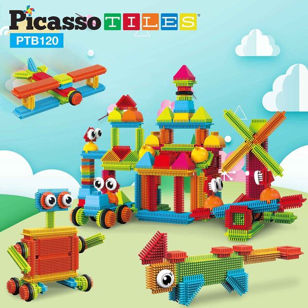 PicassoTiles PTB120 Set 120 Piezas Bloques Dentados 3D Educativo Creativo